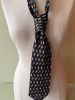 Dion Collection Black Tie  Orange White Parrot silk